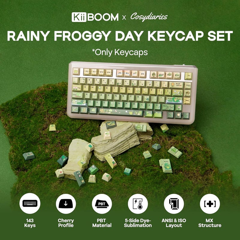 KiiBoom X Cosydiaries Rainy Froggy Day Keycap Set, 144 Keycaps, PBT Custom Keycaps for Mechanical Keyboard, Compatible with ANSI/ISO, 60%, 65%, 75%, TKL, Full-Sized Layout (Cherry Profile) - Image 2